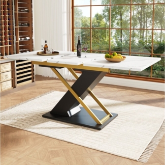 HAUSS SPOLE Esstisch Ausziehtisch 120-160×80cm, Wohnzimmertisch, mit goldenen Kreuzbeinen (Ausziehtisch 120-160 cm, Marmormuster Esstisch mit goldenen Kreuzbeinen, erweiterbar für 6-8 Personen, 120-160×80cm), Esstisch Ausziehtisch