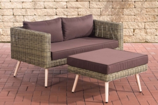 CLP Polyrattan 2er Sofa Molde mit Fußhocker Rundrattan natura,terrabraun 45 cm (Hellbraun)