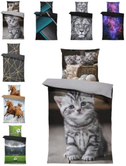 One Home Bettwäsche Fotodruck, Mikrofaser, 2 teilig, süße Katzen Welpen Baby Kitty, Knitterfrei Weich für Sommer und Winter