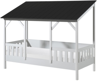 Hausbett Katiya 214x105x174 Massivholz+MDF Weiß/Schwarz