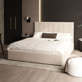 FDM Polsterbett Stauraumbett KAJA Bettgestell 90x200, 140x200 & weitere Größen (verfügbar 90x200 120x200 140x200 160x200 180x200cm, Bettrahmen, Bett, mit großen gepolsterten Kopfteil, mit Bettkasten zum aufklappen), Hebbarer Metallrahmen, Bettkasten, o...