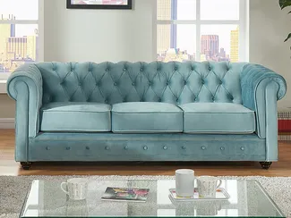 Vente-unique - Sofa 3-Sitzer - Samt - Hellblau - CHESTERFIELD