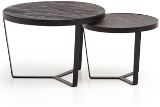 Couchtisch 2er Set Akazie Massivholz Steinoptik Rund Metallgestell Modern Schwarz Anthrazit