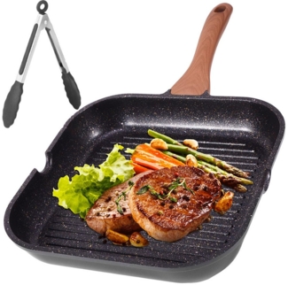 BlingBin Grillpfanne Antihaft Steakpfanne mit Griff, Quadratische Pfanne für Induktion, Aluminiumlegierung (1er Set, 1-tlg, 48*29,5*4,5cm), Antihaft-Beschichtung, schnelle Erwärmung, leichte Reinigung