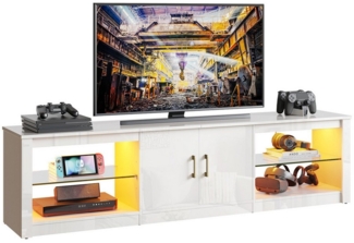 Bestier TV-Schrank Lowboard mit LED Beleuchtung & Fernbedienung, 70 Zoll Fernsehtisch (für große TVs) Glasregale verstellbar, modern, Hochglanz Weiß-Schwarz, 178 cm breit