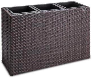 Casaria Pflanzkübel, 3 Innentöpfe Herausnehmbar Polyrattan 83x30,5x60cm Blumentopf Braun