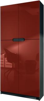 Vladon Büroschrank Logan V1, Aktenschrank mit 5 Fächern und 4 Türen, Schwarz matt/Bordeaux Hochglanz (82 x 185 x 37 cm)