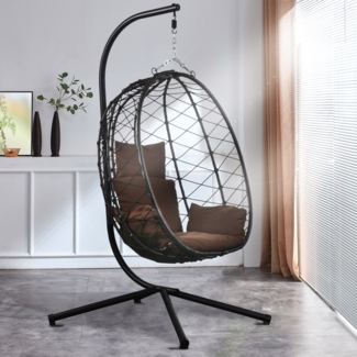 Luxus Hängesessel NEW XXL Gestell mit Korb Schwarz und Kissen Dunkel Braun