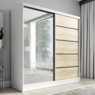 Schwebetürenschrank NERO 2 2-türig Schrank 200 cm (mit Spiegel) Farbe: Weiß , sonoma