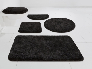 Grund Badematte Melos, Badvorleger, Badezimmer Teppich, sehr weich, Höhe 27 mm, rutschhemmend beschichtet, fußbodenheizungsgeeignet, Kunstfaser, rechteckig, 3-tlg. Hänge-WC Set, melierte Optik, sehr weicher Flor, Melange-Effekt, Made in Europe