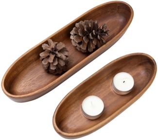 Navaris Aufbewahrungskorb 2er Set Holzschale 2x Dekoschale aus Akazienholz 2er Pack Schlüssel (1 St), Deko Schale Holzschüssel Set klein Holz Schüssel Set kleine Schalen
