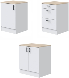 Dmora Komplette Küche Orlaya, Moderne Küchenkomposition, Modular Set für Küche, Funktionelle Küchenlösung, Weiß und Eiche