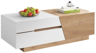 Sweiko Couchtisch Ausziehbarer Couchtisch, (Wohnzimmertisch mit Schubladen, 1-St, Beistelltisch mit Farbblockstruktur und verstecken Stauraum)