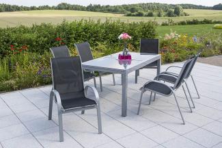 YOURSOL by Merxx Gartenmöbel Set Amalfi 6 Personen mit Ausziehtisch, Aluminium Stapelstühle