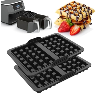 FOUORTUNATE-BEE Backform Waffelform für Ninja Airfryer, Heißluftfritteuse zubehör (2 Stück), (mit Ninja AF400EU, AF451EU, SL400EU, und AF500DE, Doppelt Backschaleneinsatz aus Silikon, Belgische Waffeleisen Silikon Zubehör)