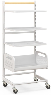 4 Ebenen Rollwagen mit Verstellbaren Regalen & Griff Servierwagen Küchenwagen Weiß