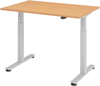 bümö elektrisch höhenverstellbarer Schreibtisch Buche 120x80 cm, Gestell: Silber - Büroschreibtisch höhenverstellbar elektrisch, elektrischer Bürotisch & Gaming Tisch, Stehschreibtisch, XMST-12-6-S