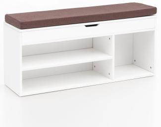 Kadima Design Garderobenbank mit Stauraum: Sitzkomfort, Funktionalität, Braun Stoffbezug, Viel Stauraum, Melaminharzbeschichtung. Weiß, 104x32x51 cm