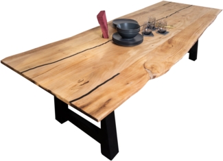 Baumkantentisch Akazie mit schwarzen Resin-Adern naturfarben 300 x 100 cm A-Gestell schwarz POLLY 92376703