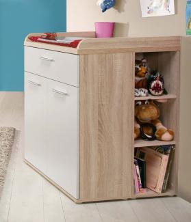 Wickelkommode Kommode + 2 Seitenregale Schrank sonoma eiche / weiß