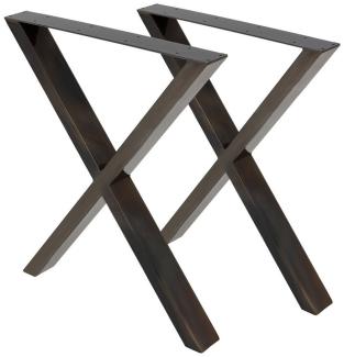 ECD Germany Tischbein 2er Set Tischfüße X-Design pulverbeschichtete Stahl Industriedesign, Tischgestell Kreuzgestell 60x72 cm Industrial Metall Tischkufen