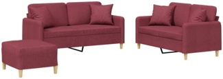 vidaXL 3-tlg. Sofagarnitur mit Kissen Weinrot Stoff 3202116