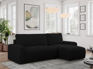 Ecksofa L-form, mit Schlaffunktion und Bettkasten - ARGOS, Schwarz, Boucle