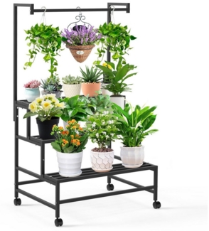 Sunicol Blumenständer Pflanzenregal outdoor mit Rad, Rostschutz Metall Blumenregal, 3 Ebenen Blumentreppe für Indoor Balkon Boden Wohzimmer