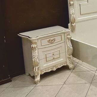 Casa Padrino Luxus Barock Nachtkommode mit 3 Schubladen Weiß / Gold - Barock Möbel