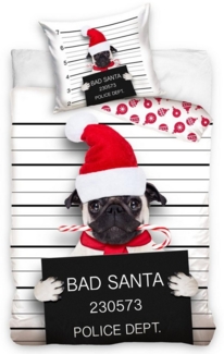 MTOnlinehandel Bettwäsche Bad Santa 135x200 + 80x80 cm 2 tlg, 100 % Baumwolle in Renforcé, Renforcé, 2 teilig, gestreifte Merry Christmas Weihnachten Winter Bettwäsche