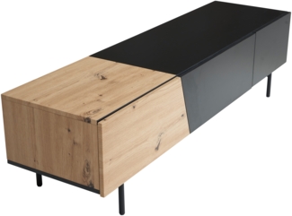 Lowboard Schwarz mit Eiche-Dekor 150x40x40 cm TV-Kommode Modern, Design TV-Schrank Niedrig, Fernsehtisch Fernsehschrank mit Türen & Schublade, Fernsehkommode Wohnzimmer