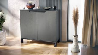 Vladon Kommode Sylt V3 (Moderner Küchenschrank, mit 2 großen Türen), Anthrazit matt / Beton Dunkel Optik (92,5 x 84.5 x 35)