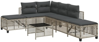 vidaXL 3-tlg. Garten-Ecksofa-Set mit Kissen Hellgrau Poly Rattan 365449
