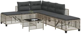 vidaXL 3-tlg. Garten-Ecksofa-Set mit Kissen Hellgrau Poly Rattan 365449