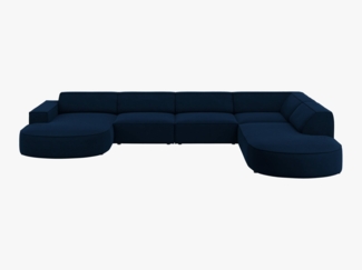 Micadoni Panorama-Ecksofa Jodie 7-Sitzer runde Recamiere Rechts Samt Bluvel Königsblau