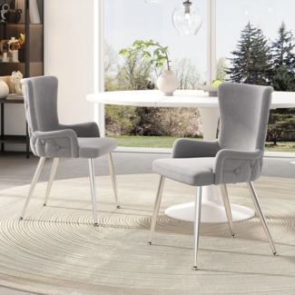Flieks Esszimmerstuhl (Set, 2 St), 2er Set Polsterstühle Küchenstühle Samt Wohnzimmer Metallbeine