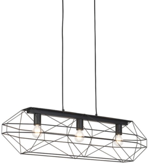 Qazqa Pendelleuchte Carcass, ohne Leuchtmittel, E27, Schwarz, Design, Stahl, 3-flammig