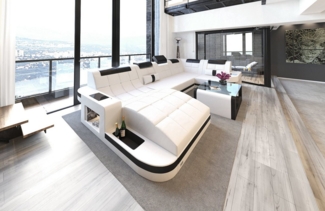 Sofa Dreams Wohnlandschaft Leder Ledercouch Sofa Wave U Form Ledersofa, Couch, mit LED, wahlweise mit Bettfunktion als Schlafsofa, Designersofa