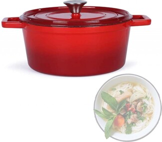 LIVOO Bräter Gusseisen Rundbräter Emaille Gänsebräter Kochtopf 24 cm MEP128R rot