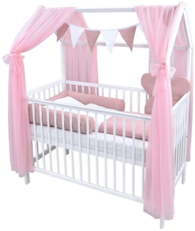 Baby-Delux Komplettbett Hausbett Babybett Komplettset Waffelpique, 12-tlg, Kinderbett 60x120 cm weiß, Bettset verschiedene Designs