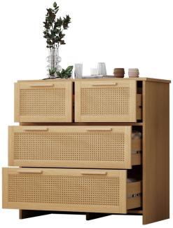 OKWISH Sideboard Rattanschrank (Sideboard mit 4-Schubladen und Massivholzgriffen), Maße: B80/H80/T38 cm