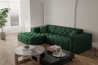 Ecksofa Designersofa CHANTAL in Stoff Opera Velvet Grün Ottomane Links