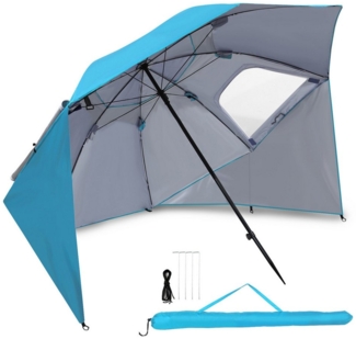 Clanmacy Sonnenschirm Strandschirm 210cm UV Schutz 50+ Neigbar Himmelblau mit Erdspieß, LxB: 210x200 cm, Stabiler knickbar/für Garten, Balkon, Terasse/Sonnenschutz UV50+