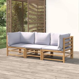vidaXL 3-tlg. Garten-Lounge-Set mit Hellgrauen Kissen Bambus 3155087
