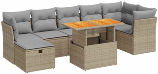 vidaXL 8-tlg. Garten-Sofagarnitur mit Kissen Beige Poly Rattan Akazie 3327983