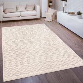 Paco Home Teppich Cotton 231, rechteckig, Höhe: 10 mm, Uni-Farben, Hoch-Tief Effekt, boho, In- und Outdoor geeignet