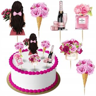 Festivalartikel Tortenstecker Mädchen Blumen Rosa Topper Set 6 Stk Geburstag Torten Deko Kuchen Frau