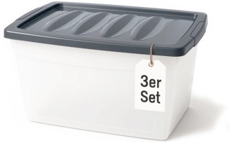 BigDean 3x 60 L Aufbewahrungsbox mit Deckel groß Budget Line Plastikbox mit Deckel