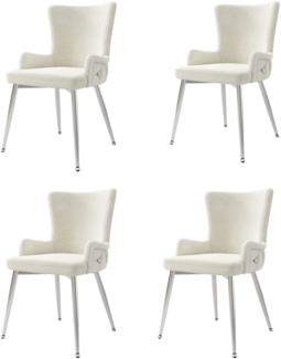 Merax Samt-Esszimmerstuhl(Set, 4 St), 4er-Set, Polsterstühle Küchenstühle luxuriöser Wohnzimmer-Schlafzimmer-Loungesessel mit vier silberfarbenen Metallstützbeinen, Beige