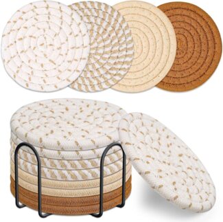 BlingBin Getränkeuntersetzer 8 Stk Untersetzer Getränke, Glasuntersetzer Rund für Gläser mit Halter, Zubehör für Getränke Tassen Glas Coasters, 1er Set, 8-tlg, rutschfest Tassenuntersetzer Abwaschbar Verschleißfest Tasse Matten